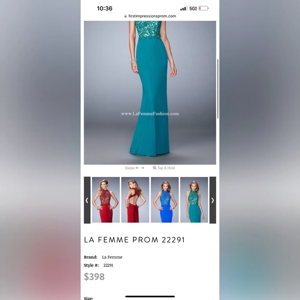 La Femme Teal Open Back Lace Embellished Gown | Dress